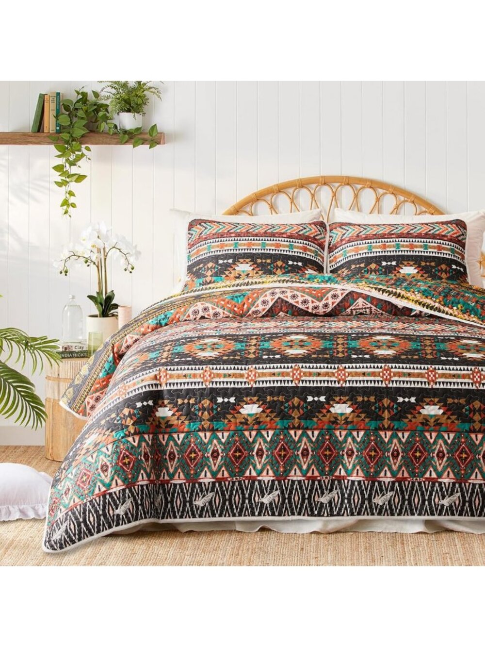 Colorful Bohemian King Quilt Set - Soft Lightweight Bedspread & 2 Shams, Boho